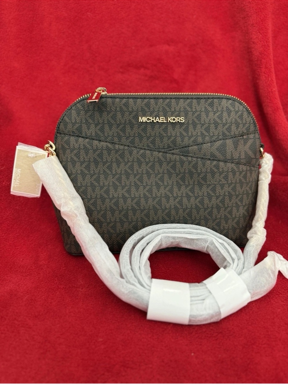 Michael Kors Dark Brown MK Monogram Dome Crossbody